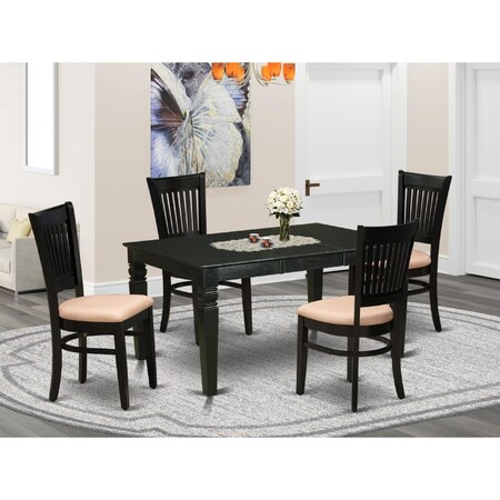 East West Furniture 5 Piece Weston Wooden Dining Table Set - Black WEVA5-BLK-C